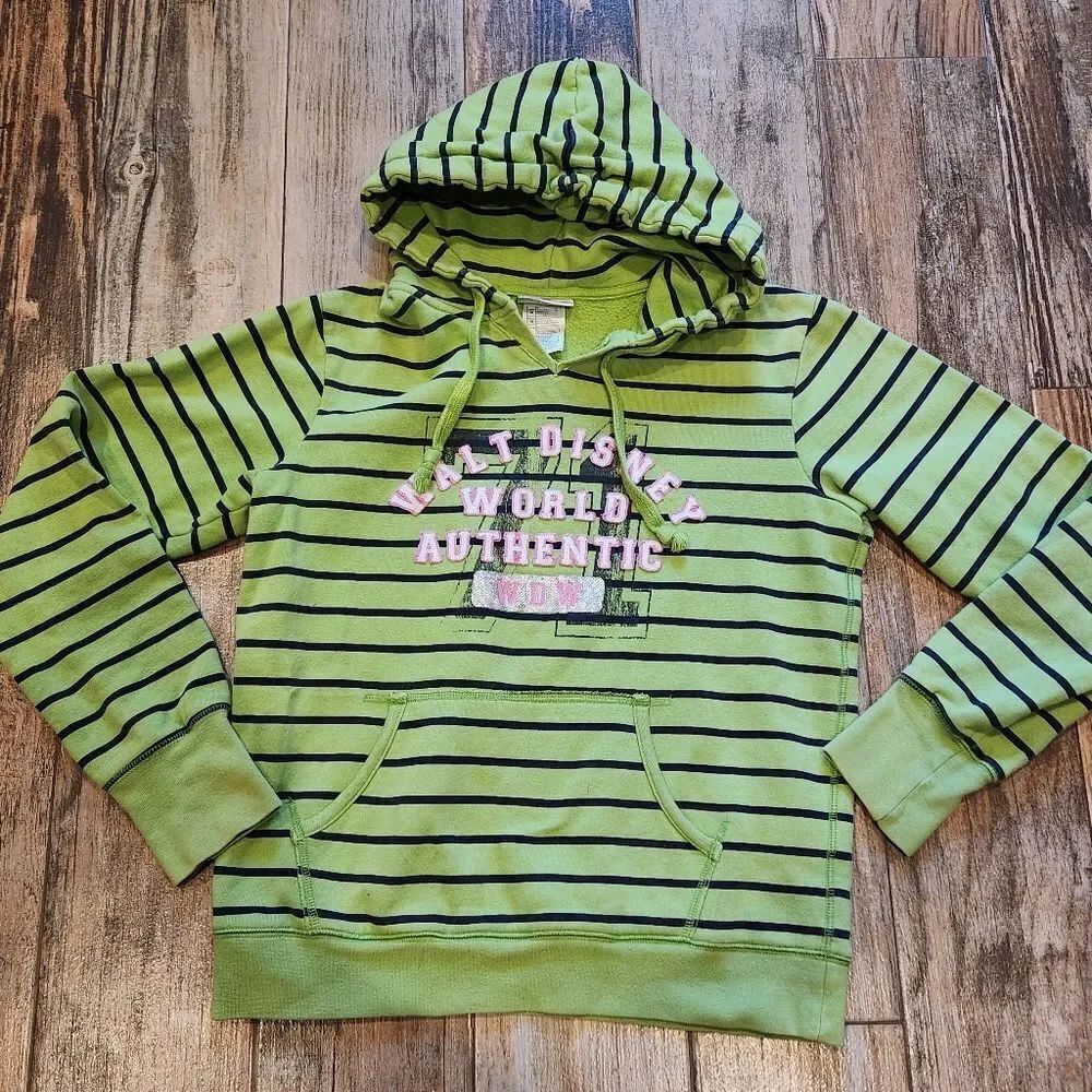 🔹️Walt Disney World Resort Green Stripe Long Sleeve Hoodie Sweatshirt Medium
